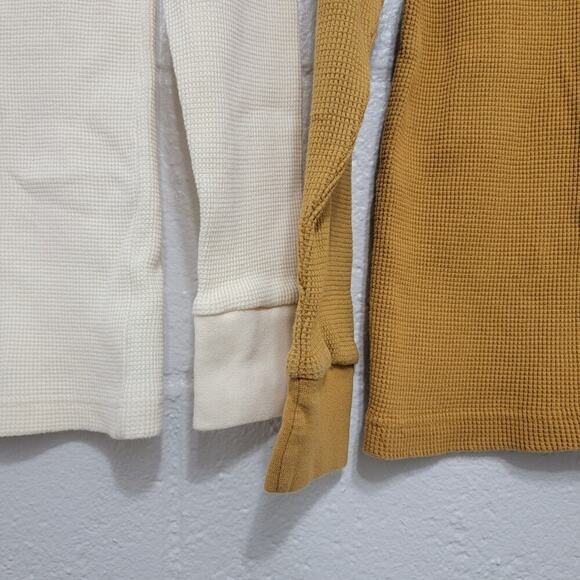 Longsleeve Thermal Tops Set of 2 VTG SunTee 2X Cotton Mustard Yellow Cream 564 - Picture 8 of 14